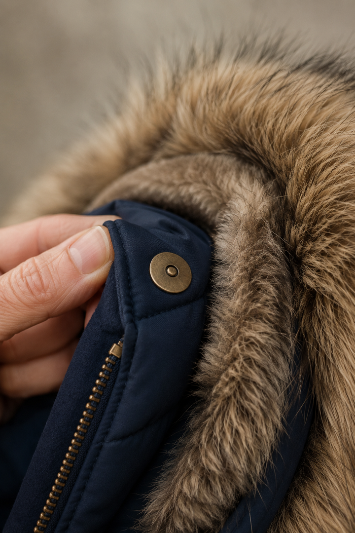 Raymonde | Faux Fur Lined Hooded Jacket - fabric close-up