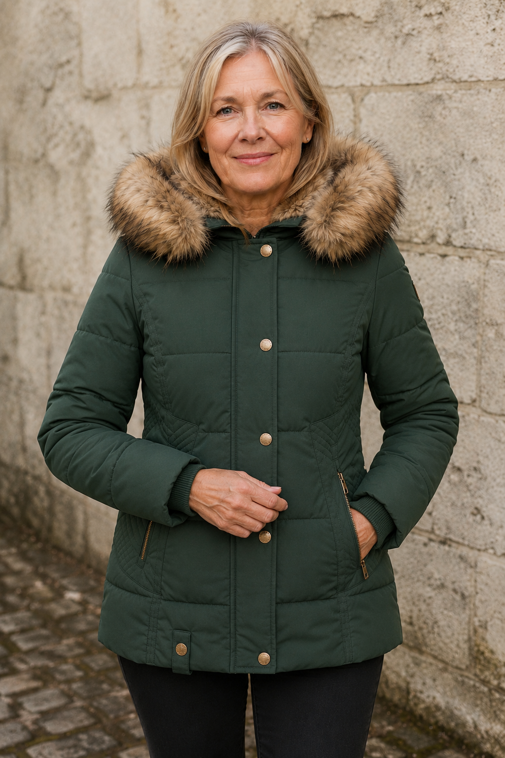 Raymonde | Faux Fur Lined Hooded Jacket - Green
