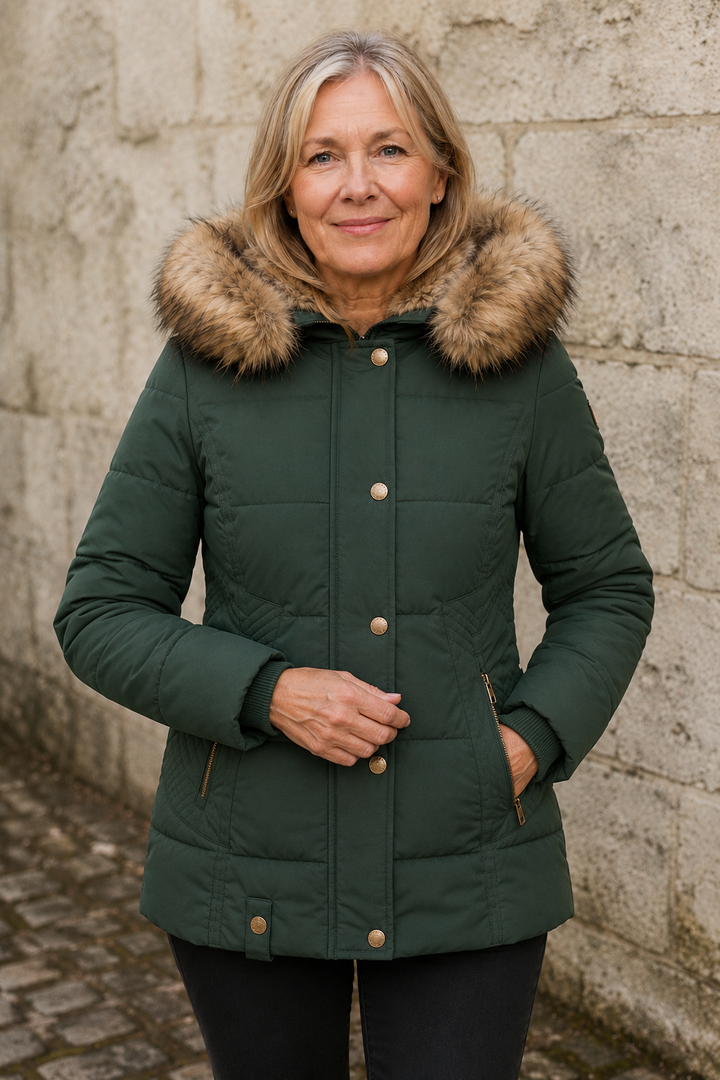 Raymonde | Faux Fur Lined Hooded Jacket - Green