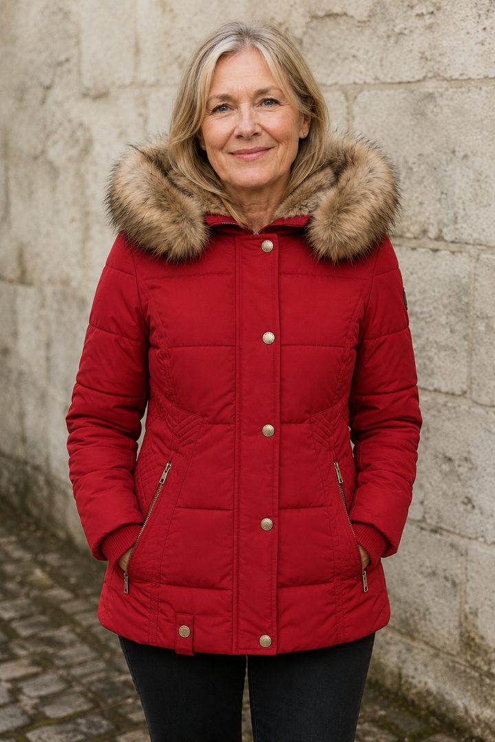 Raymonde | Faux Fur Lined Hooded Jacket - Red