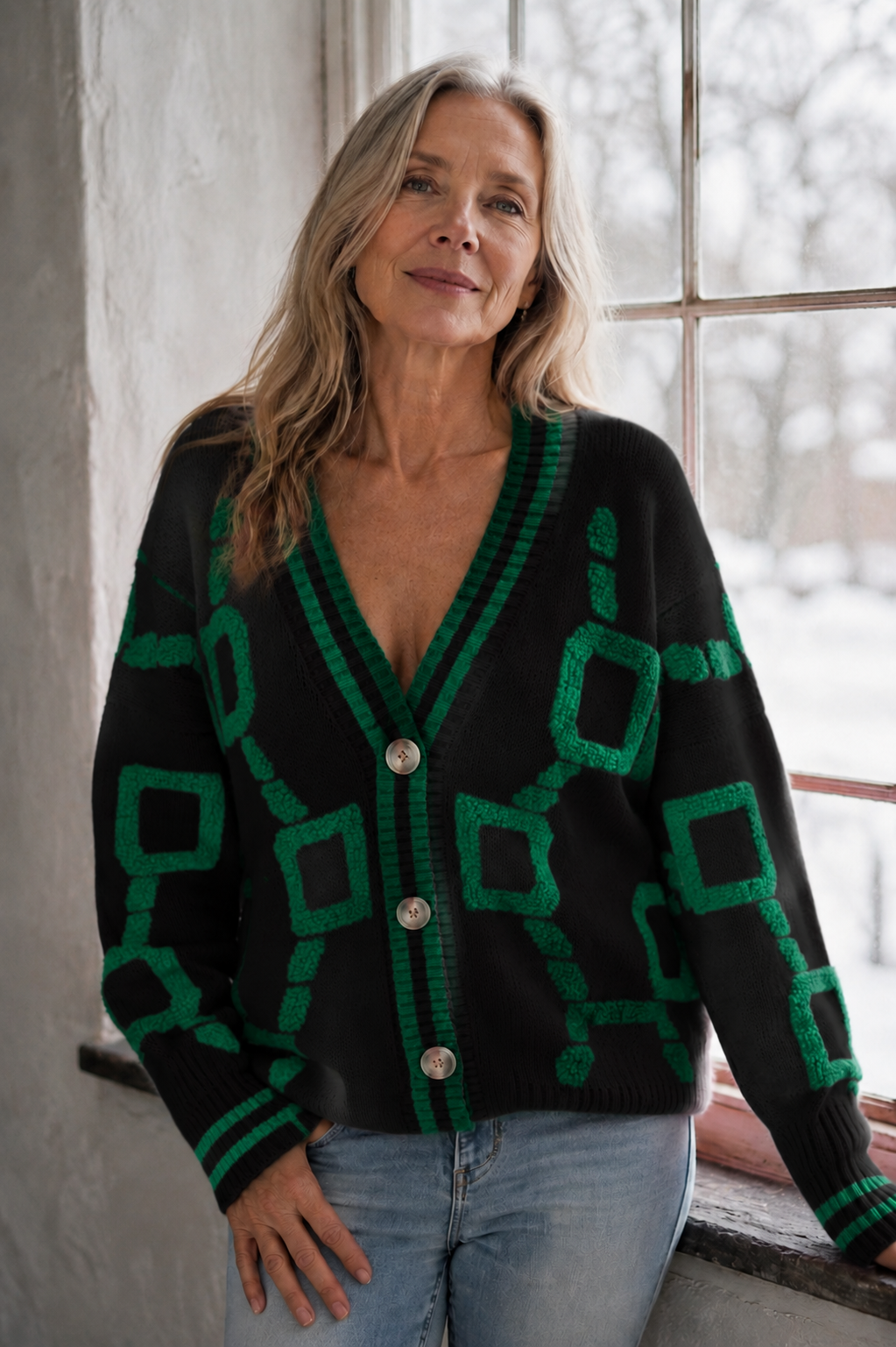 Reese | Color Block Plush Cardigan - Black