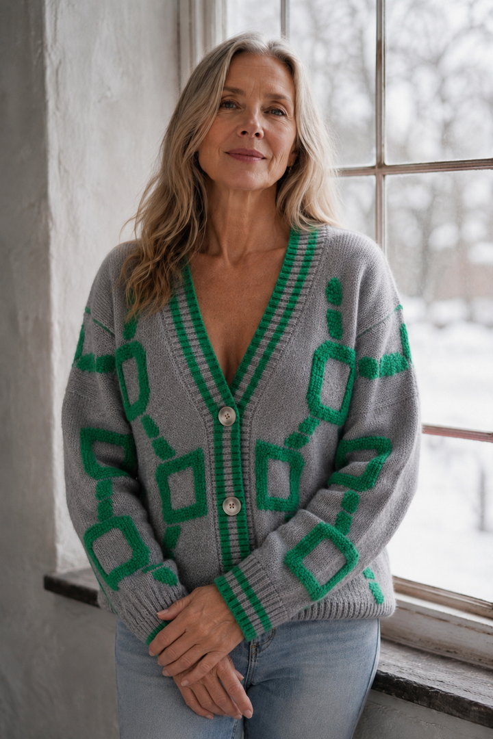 Reese | Color Block Plush Cardigan - Grey
