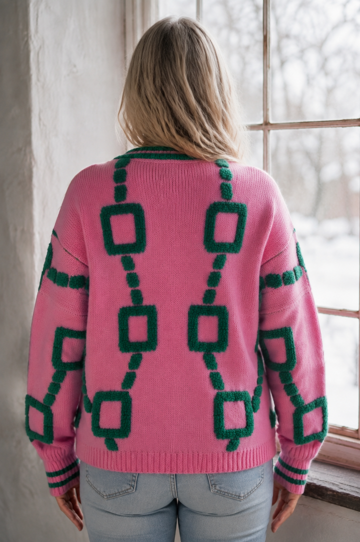 Reese | Color Block Plush Cardigan - Pink