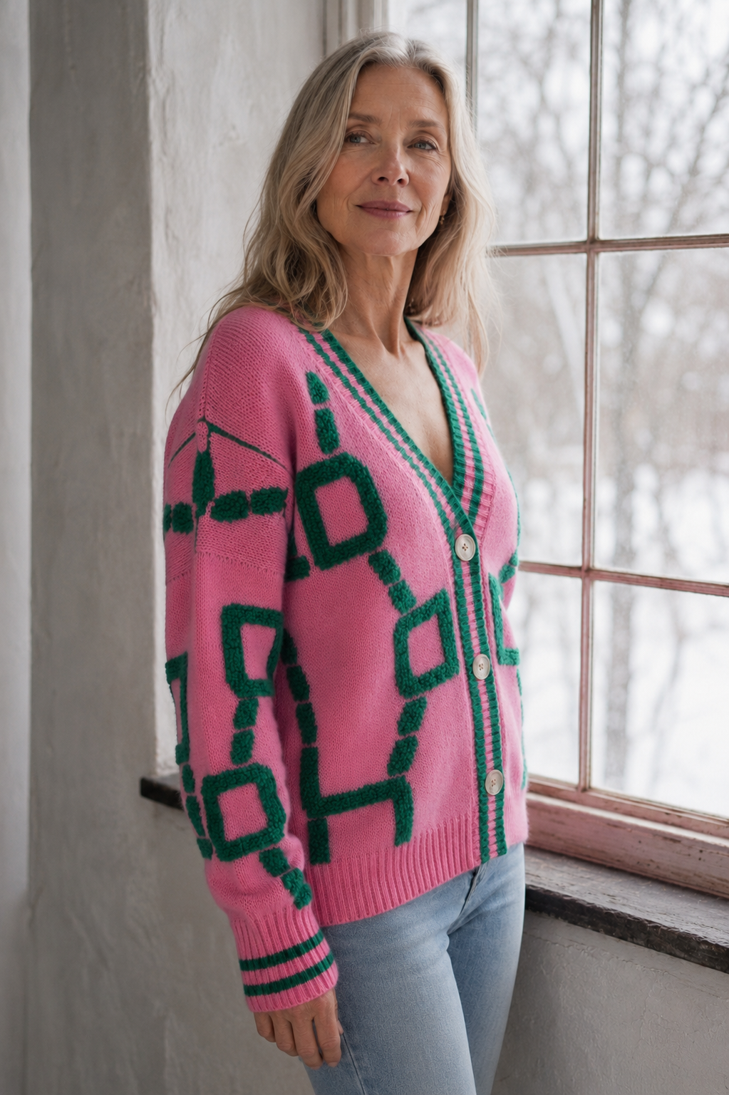 Reese | Color Block Plush Cardigan - Pink