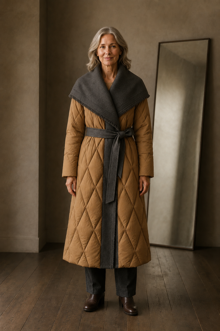 Reine | Duck Down Coat, Shawl Collar - Camel