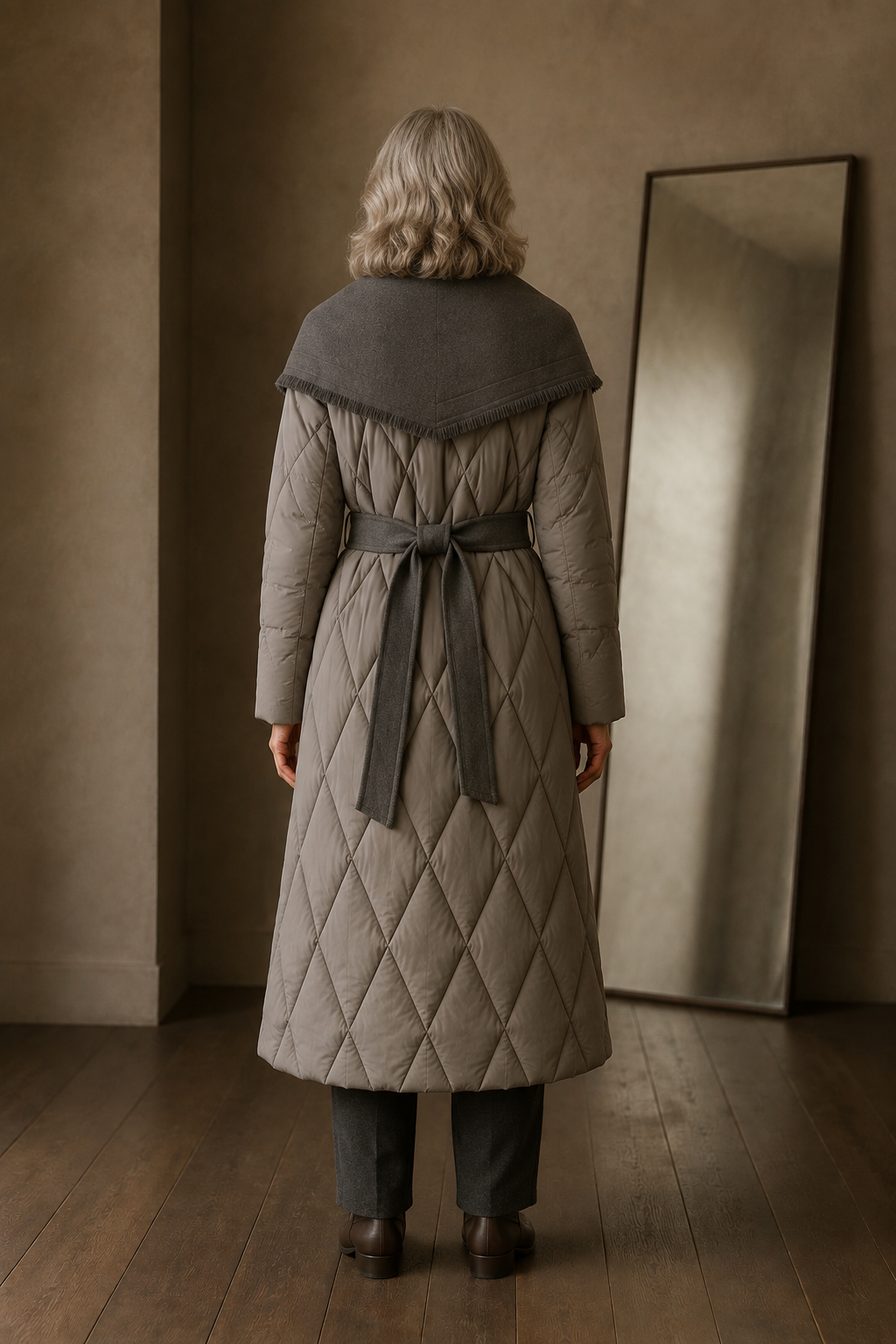 Reine | Duck Down Coat, Shawl Collar - Khaki