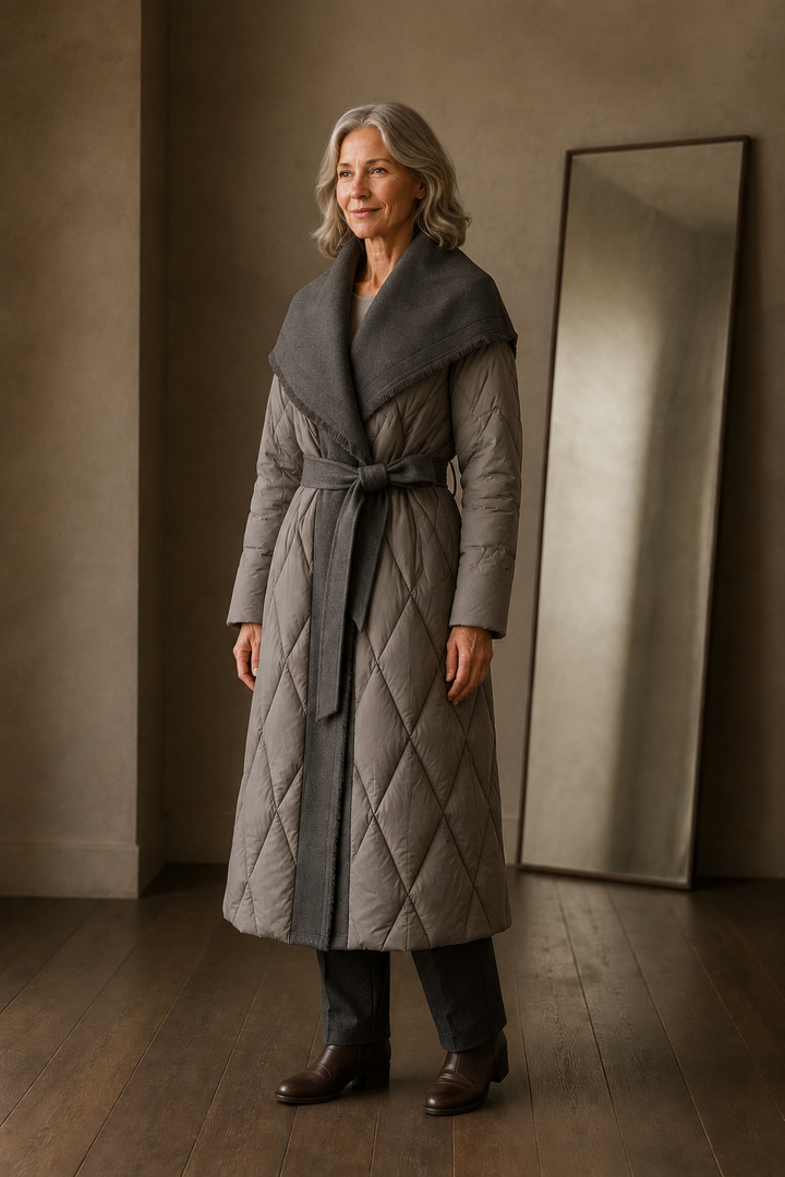 Reine | Duck Down Coat, Shawl Collar - Khaki