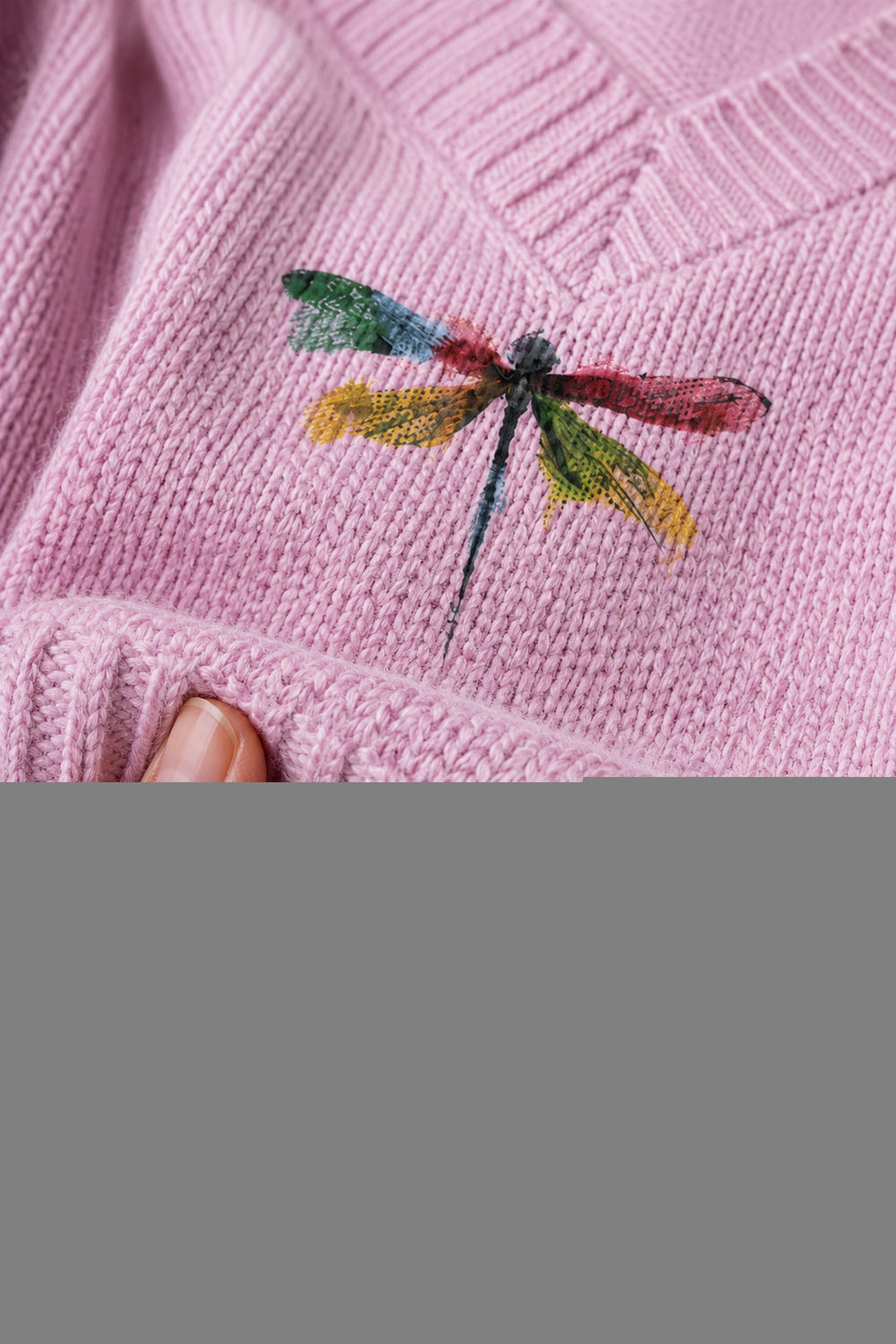 Brooklyn | Dragonfly Print V-Neck Sweater fabric texture close-up