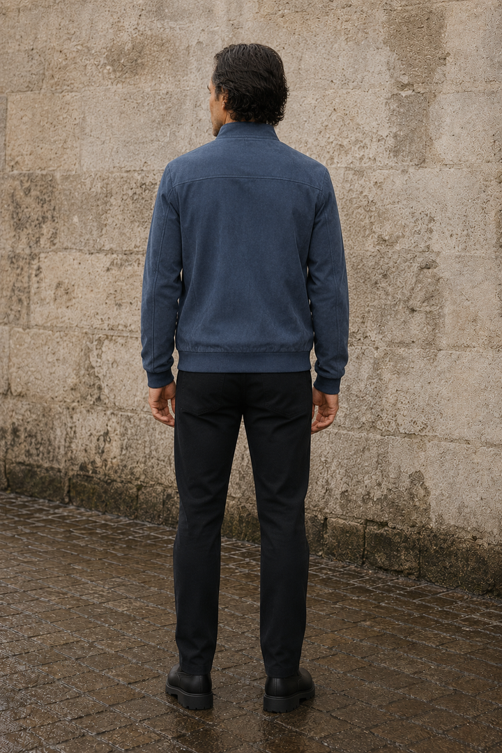 Ribbed Hem Suede Bomber Jacket - achterkant