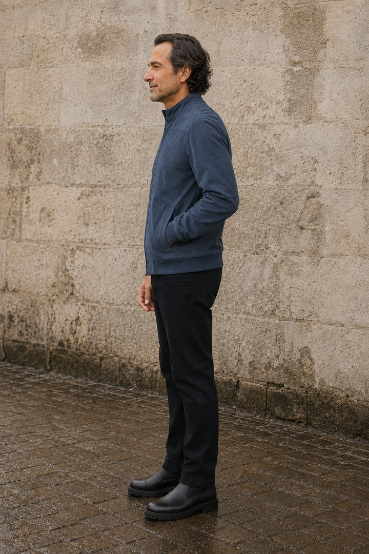 Ribbed Hem Suede Bomber Jacket - zijkant