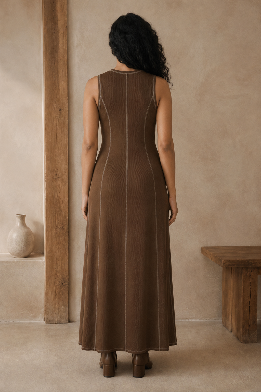 Ribbed Knit Sleeveless Maxi Dress back view