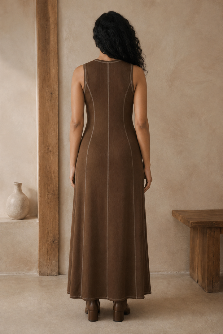 Ribbed Knit Sleeveless Maxi Dress back view
