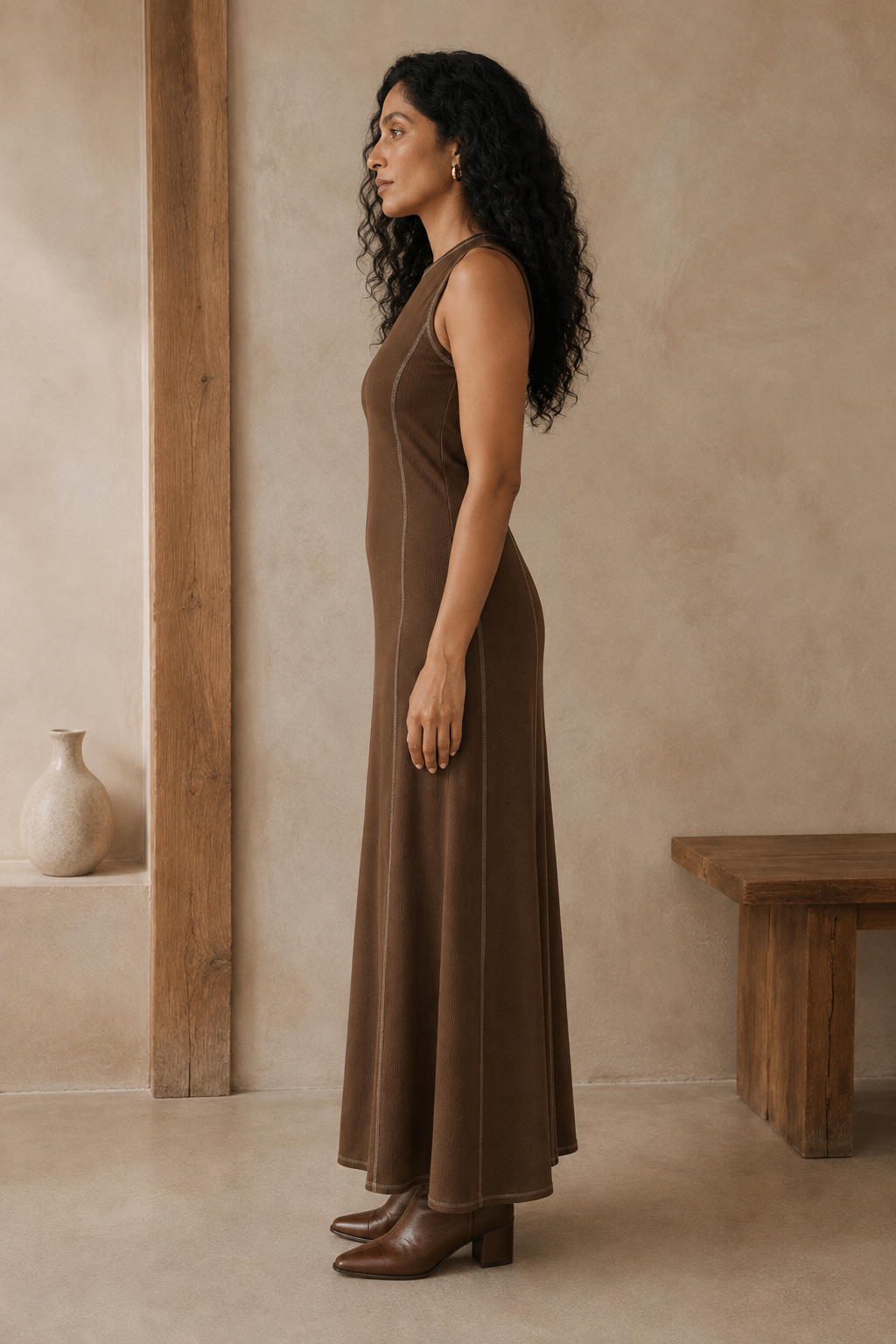 Ribbed Knit Sleeveless Maxi Dress side view