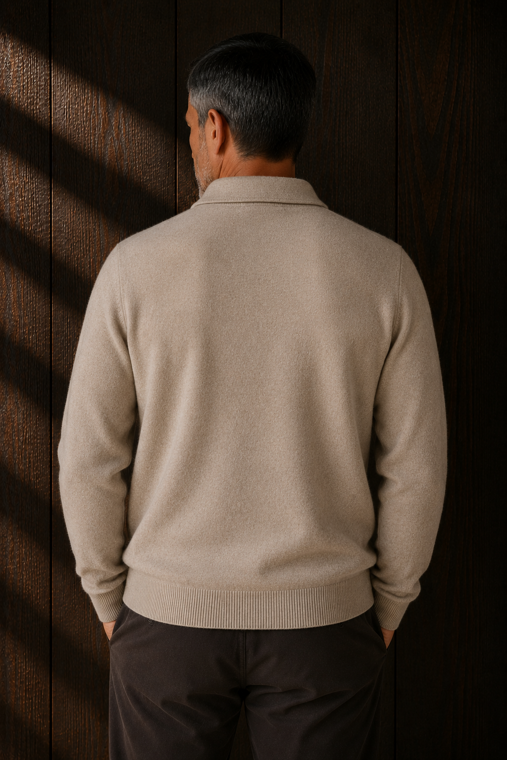 Wool Blend Zip Front Cardigan - Beige