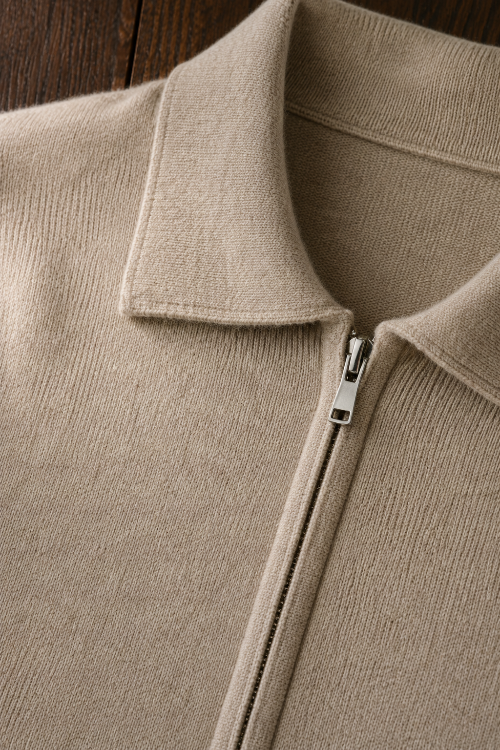 Wool Blend Zip Front Cardigan - fabric close-up