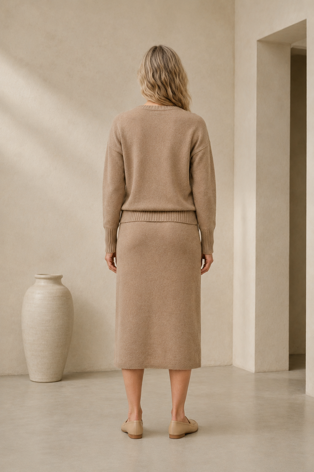 Rosette | Cotton Knit Sweater and Skirt - Khaki