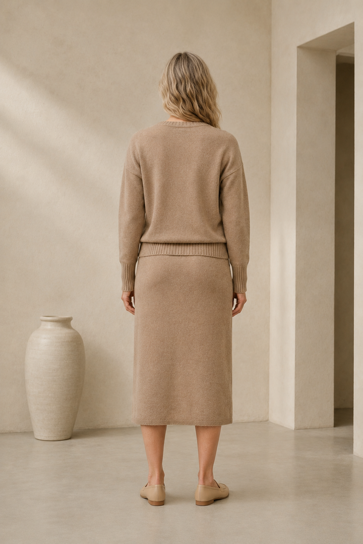 Rosette | Cotton Knit Sweater and Skirt - Khaki