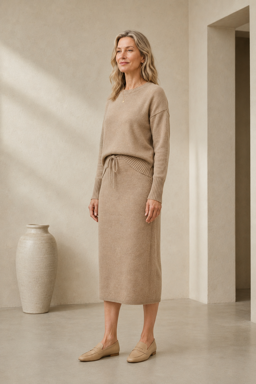 Rosette | Cotton Knit Sweater and Skirt - Khaki