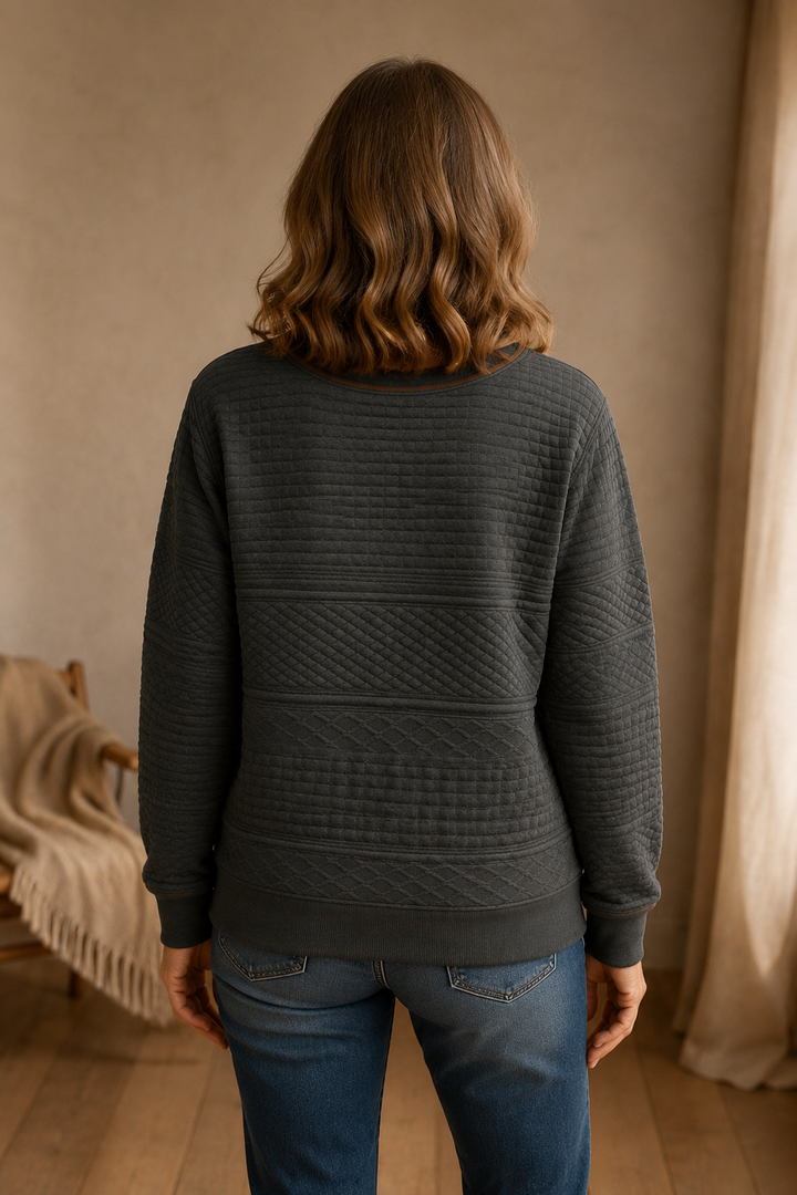 Sweatshirt with Round Neckline and Color Blocking - Dark Gray