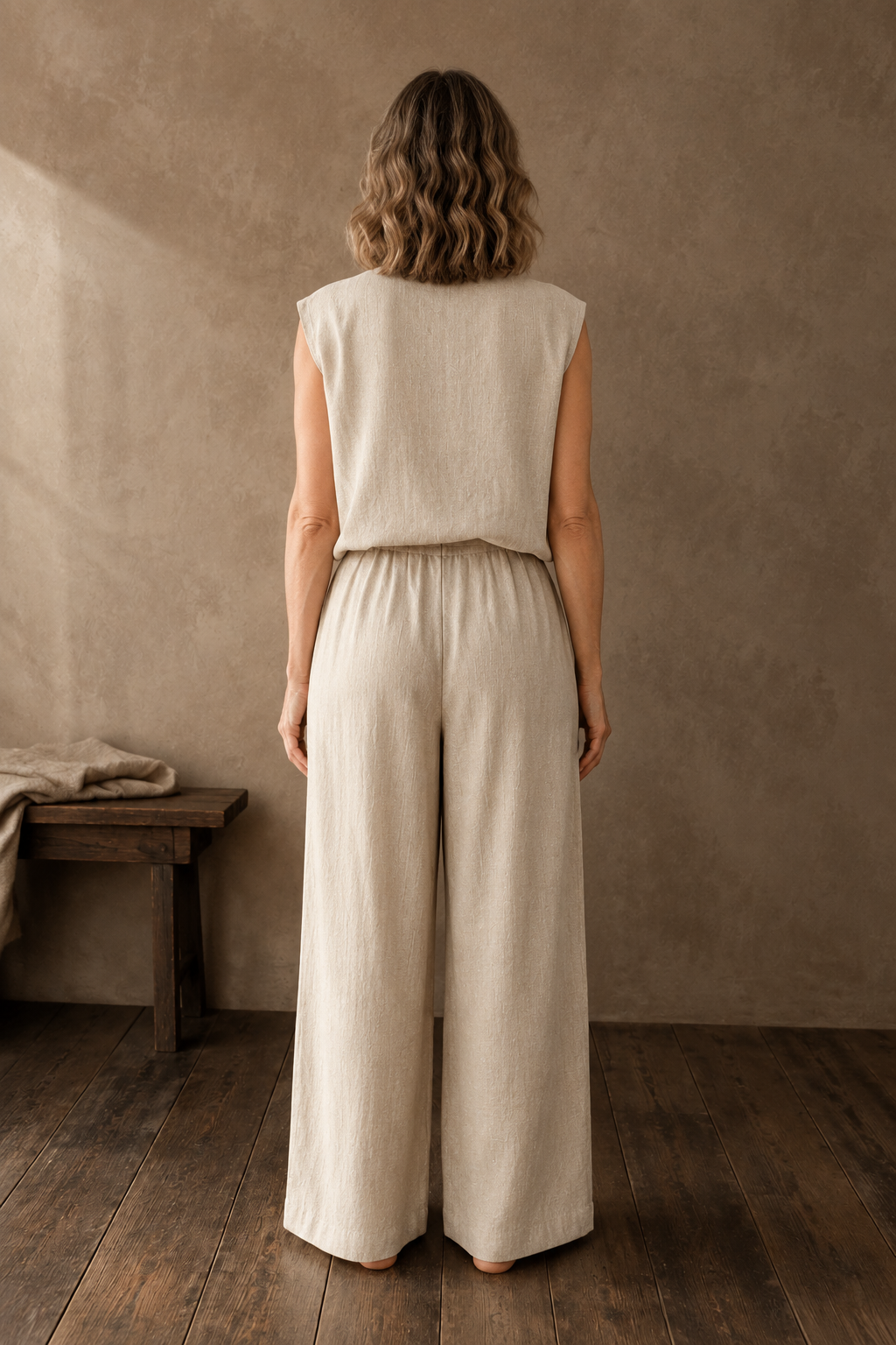 Round Neck Tank And Trouser Set back view