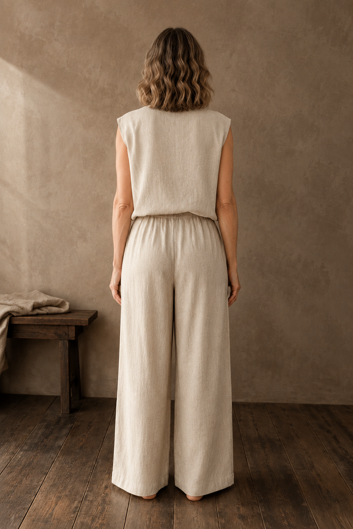 Round Neck Tank And Trouser Set back view