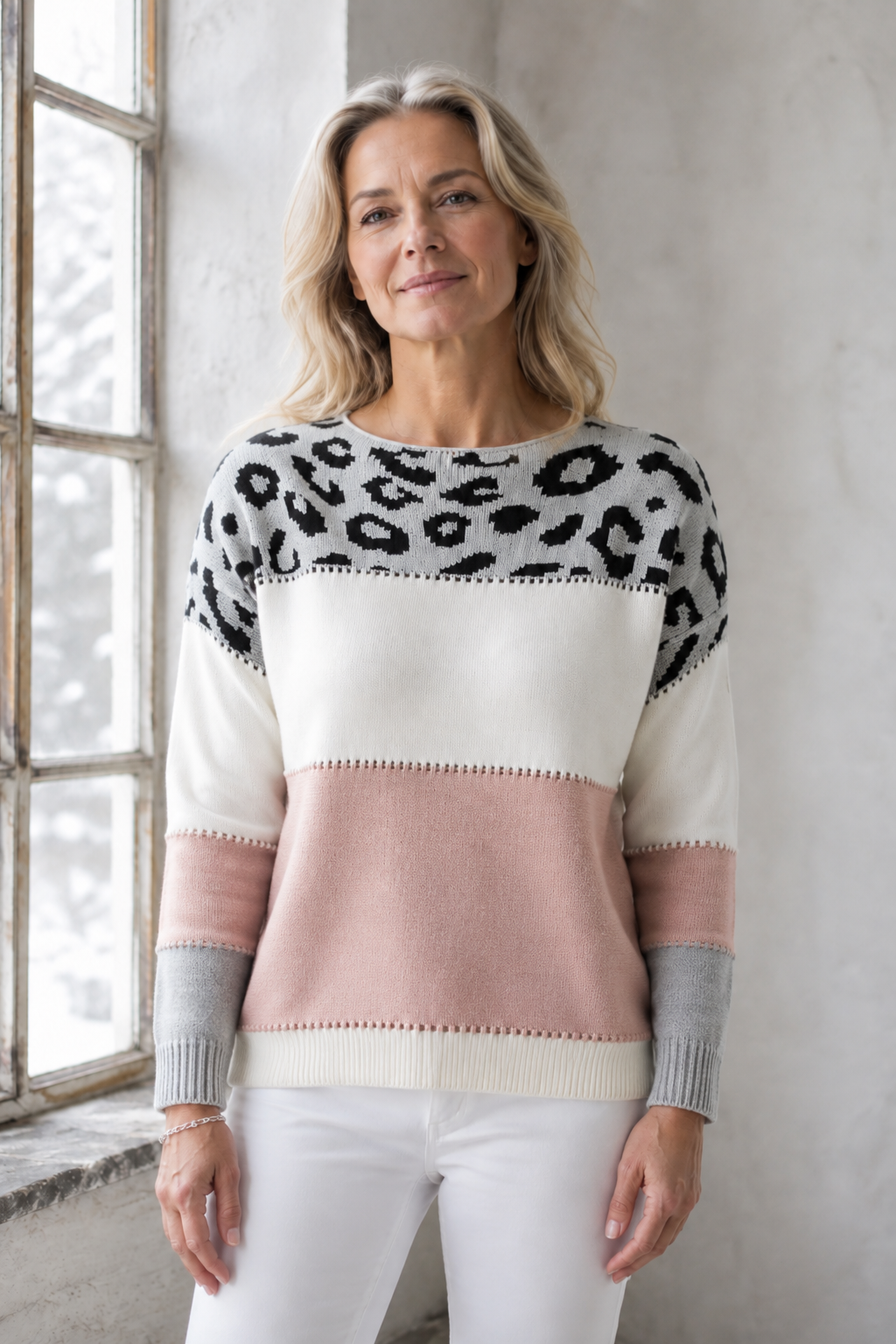 Roxanne | Leopard Print Knit Sweater - Pink