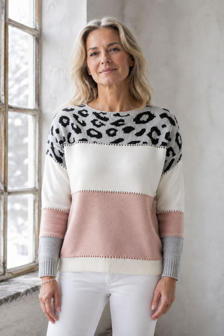Roxanne | Leopard Print Knit Sweater - Pink