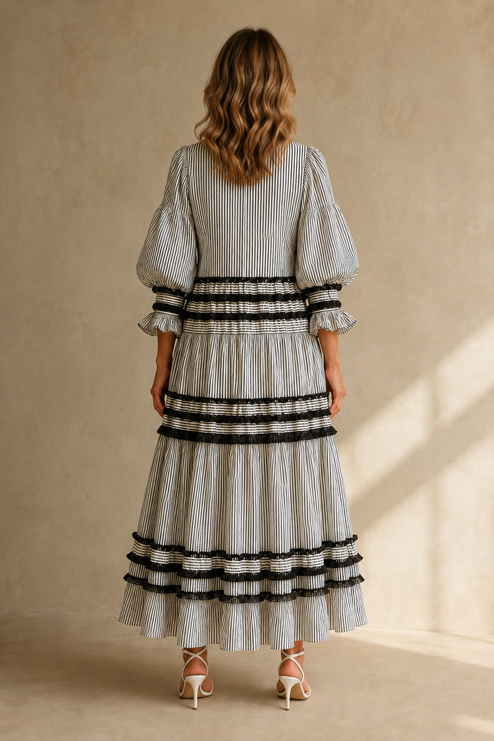 Ruffled Cotton Linen Maxi Dress - back view