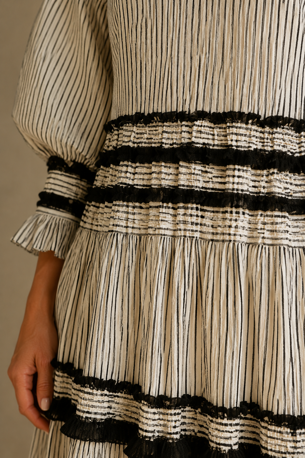 Ruffled Cotton Linen Maxi Dress - fabric close-up