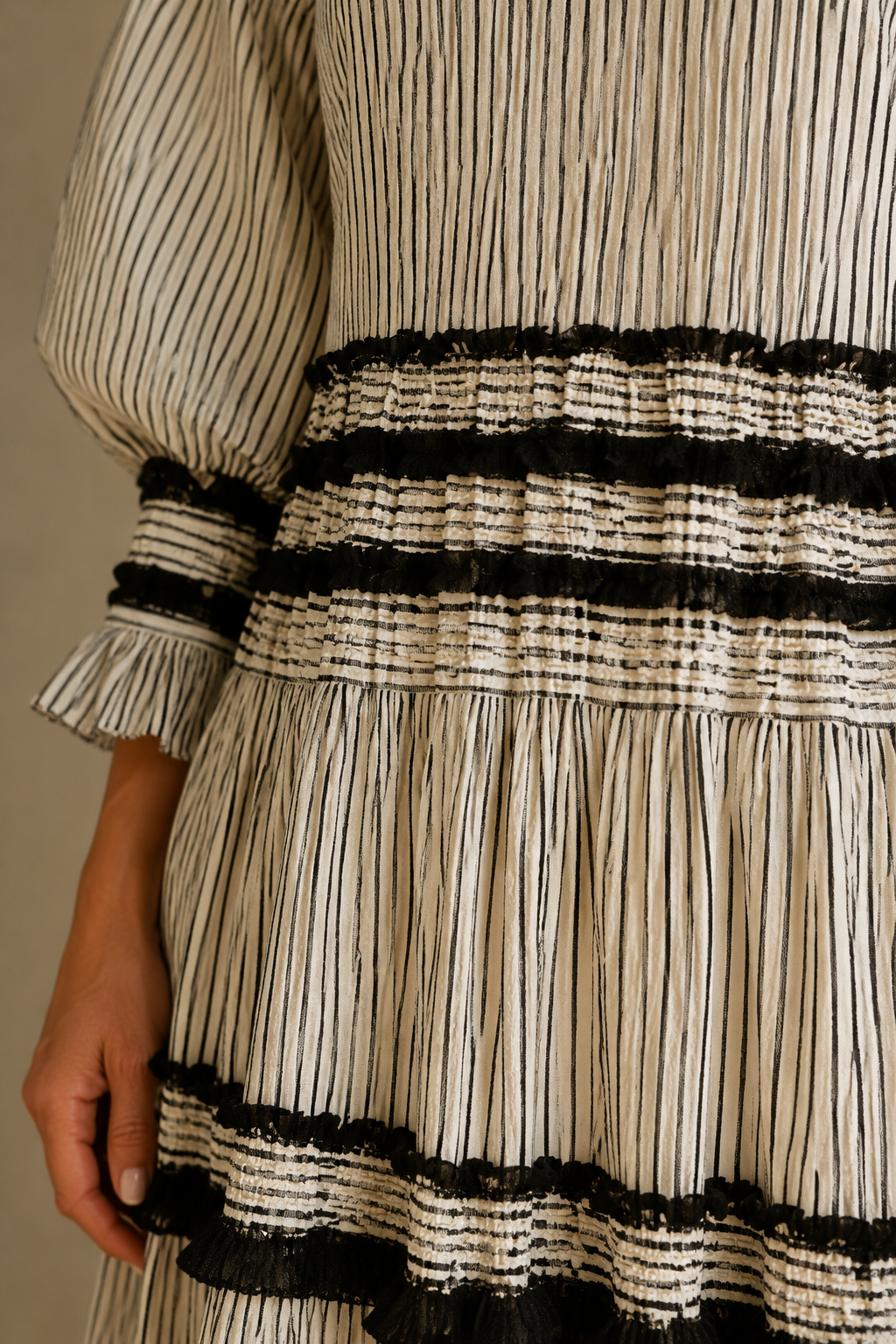 Ruffled Cotton Linen Maxi Dress - fabric close-up