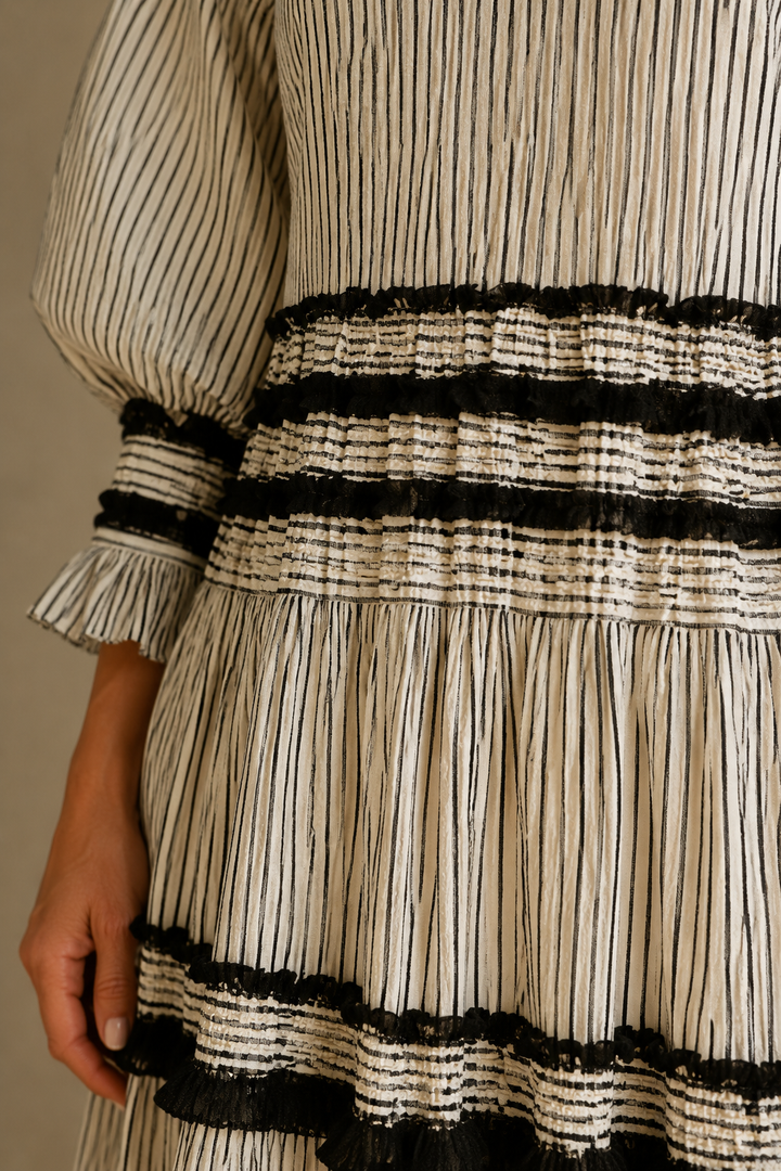 Ruffled Cotton Linen Maxi Dress - fabric close-up