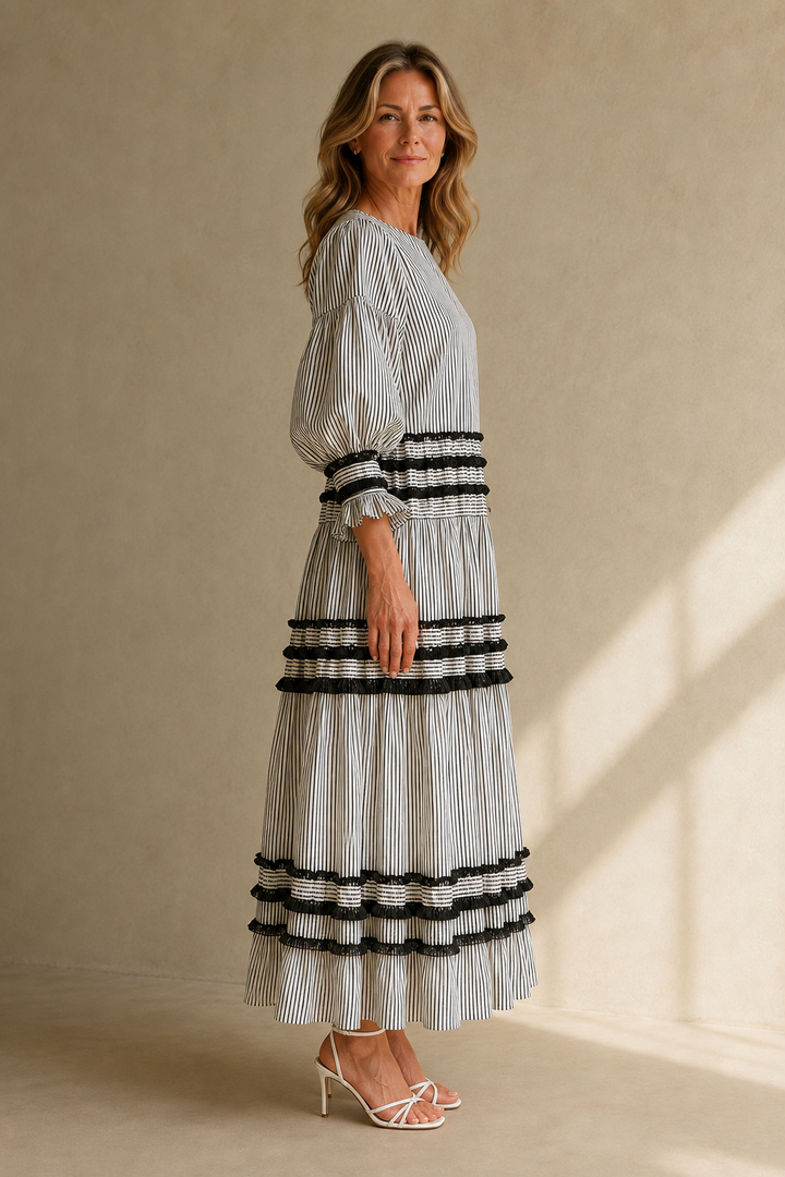 Ruffled Cotton Linen Maxi Dress - left side view