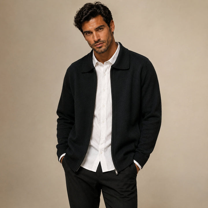 Aldege | 100% Wool Lapel Zip Cardigan