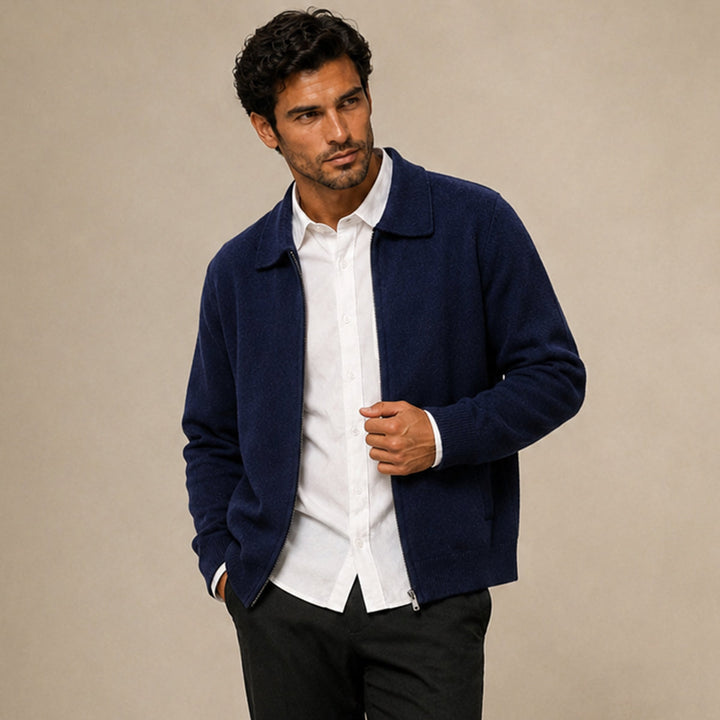 Aldege | 100% Wool Lapel Zip Cardigan