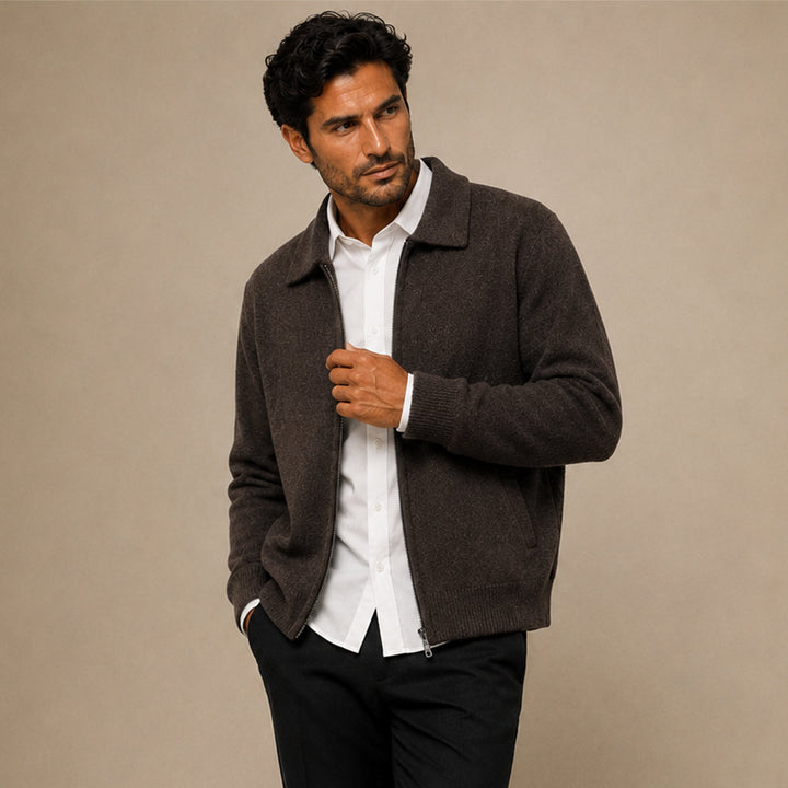 Aldege | 100% Wool Lapel Zip Cardigan