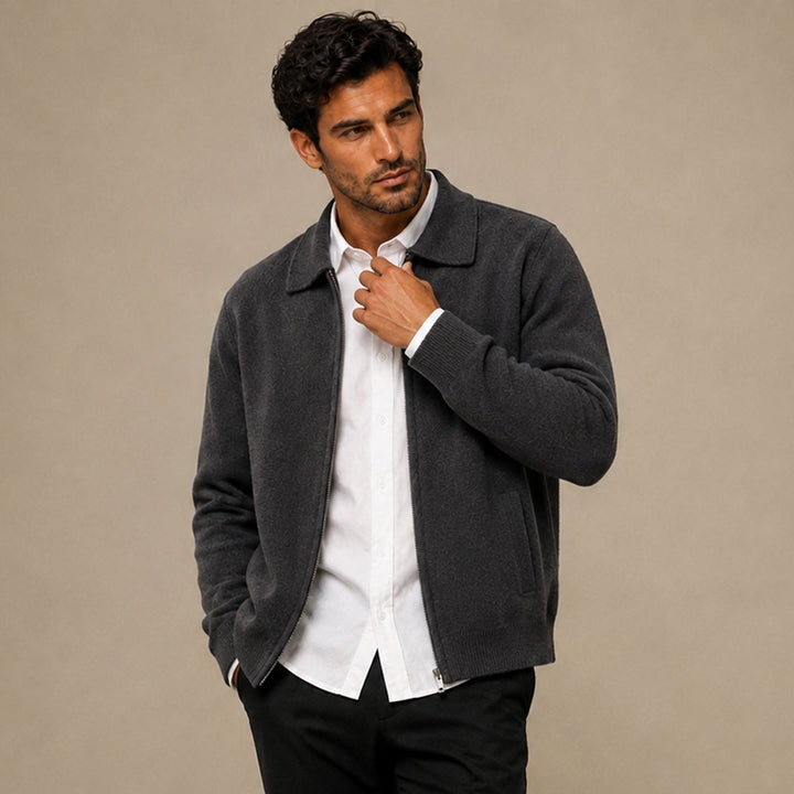 Aldege | 100% Wool Lapel Zip Cardigan