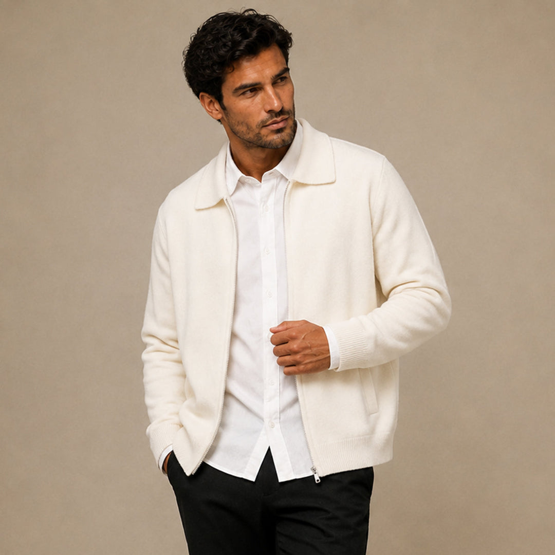 Aldege | 100% Wool Lapel Zip Cardigan