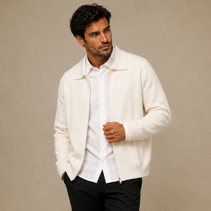 Aldege | 100% Wool Lapel Zip Cardigan