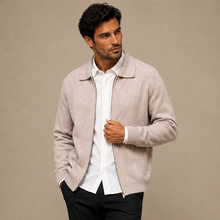 Aldege | 100% Wool Lapel Zip Cardigan