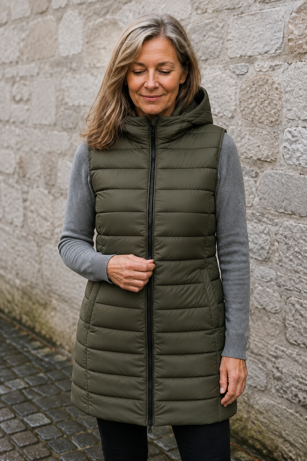 Sabine | 495g Longline Puffer Vest - Army Green