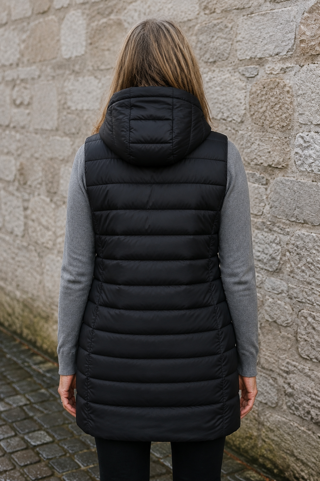 Sabine | 495g Longline Puffer Vest - Black