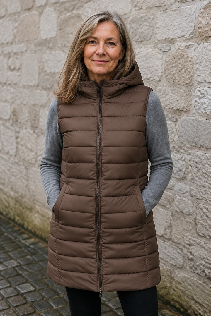Sabine | 495g Longline Puffer Vest - Brown