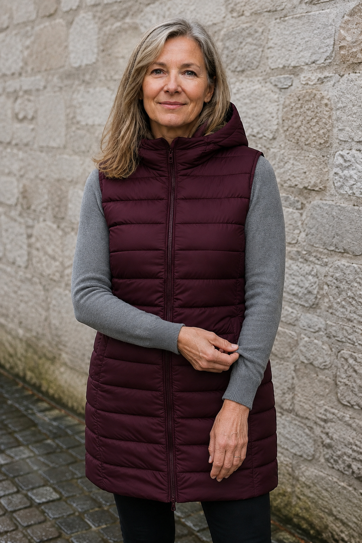 Sabine | 495g Longline Puffer Vest - Burgundy