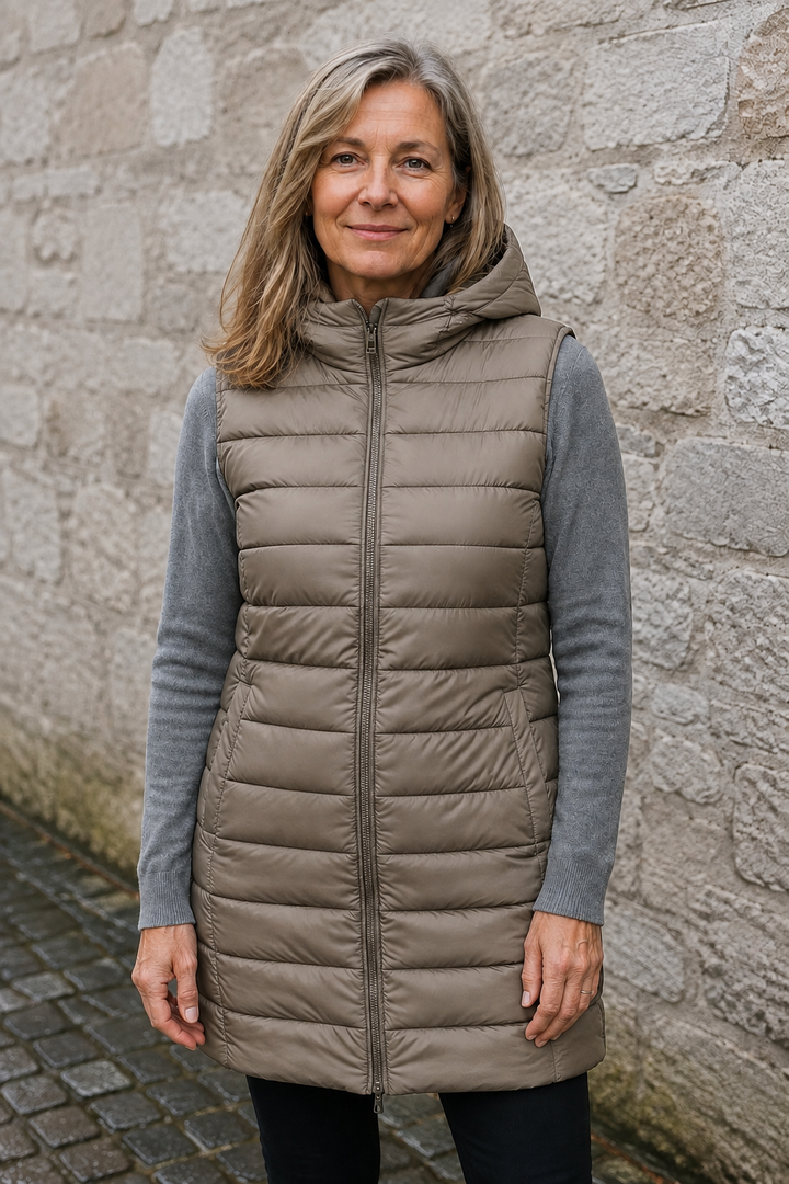 Sabine | 495g Longline Puffer Vest - Khaki