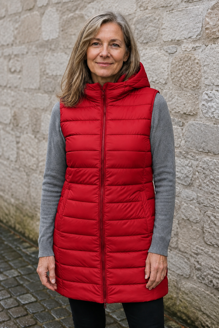 Sabine | 495g Longline Puffer Vest - Red