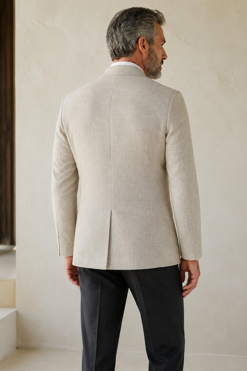 Khaki cotton blend blazer back view