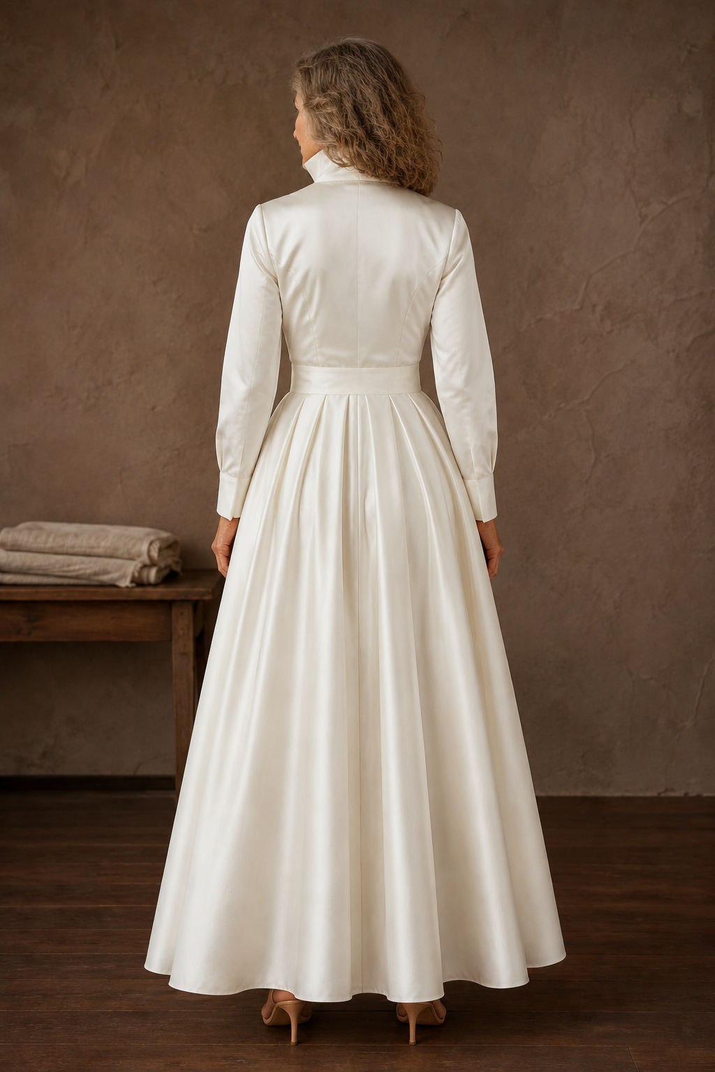 Satin Collared Pleated Maxi Gown – back view