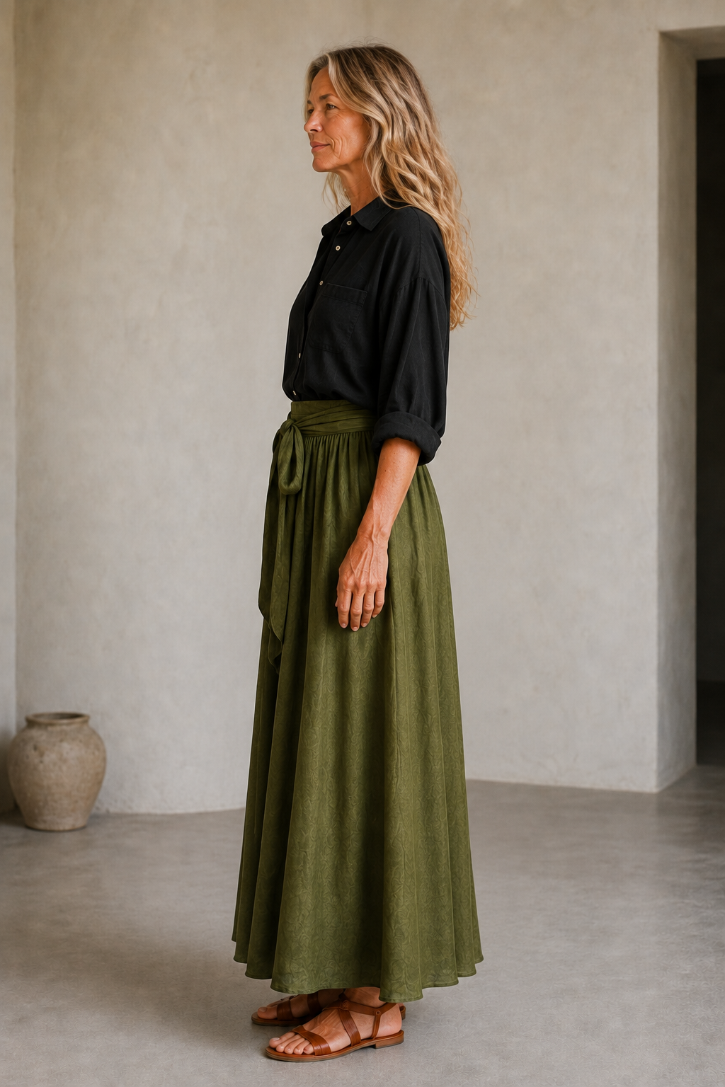 Satin Skirt And Blouse Set side view