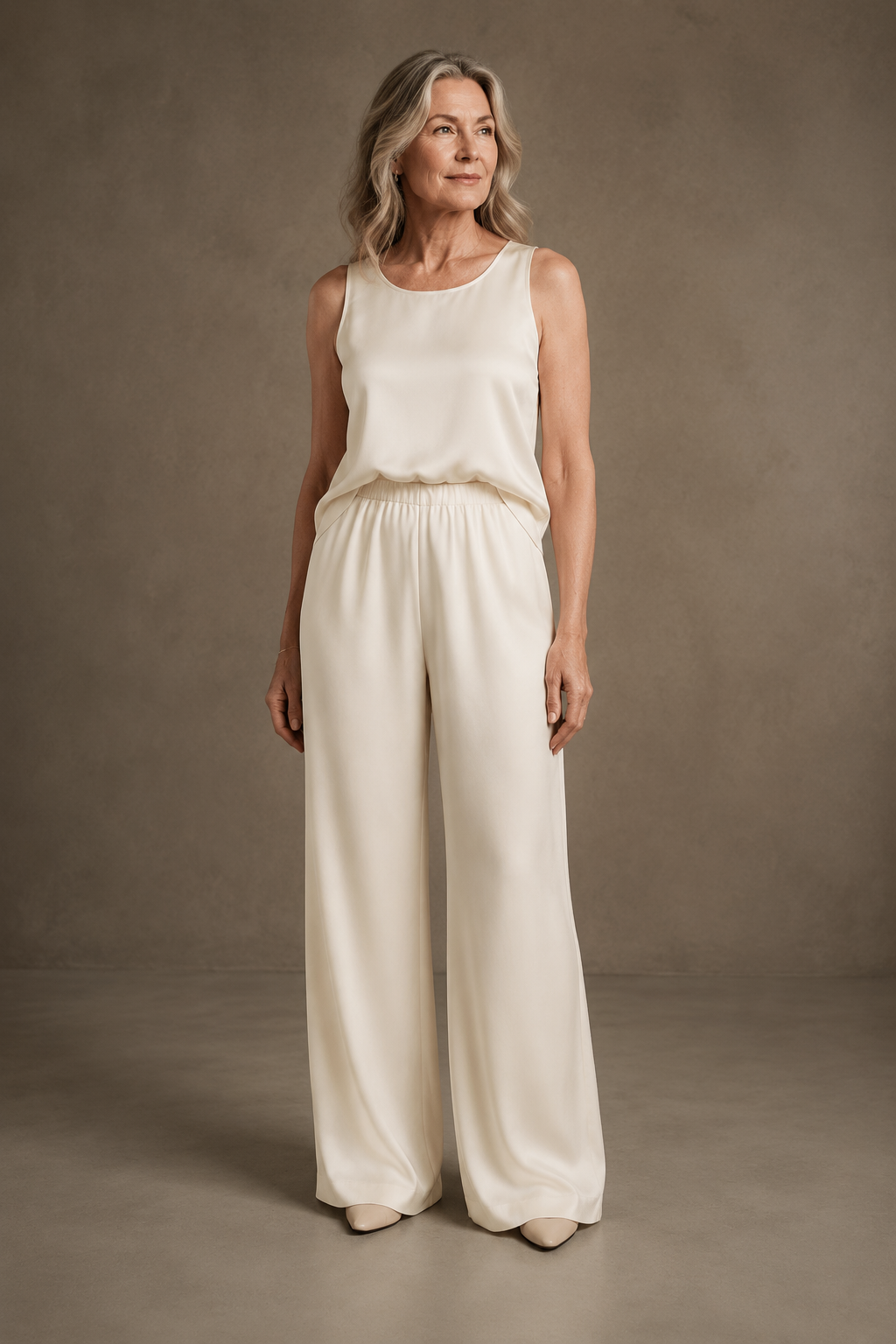 Satin Weave Wide Leg Trousers