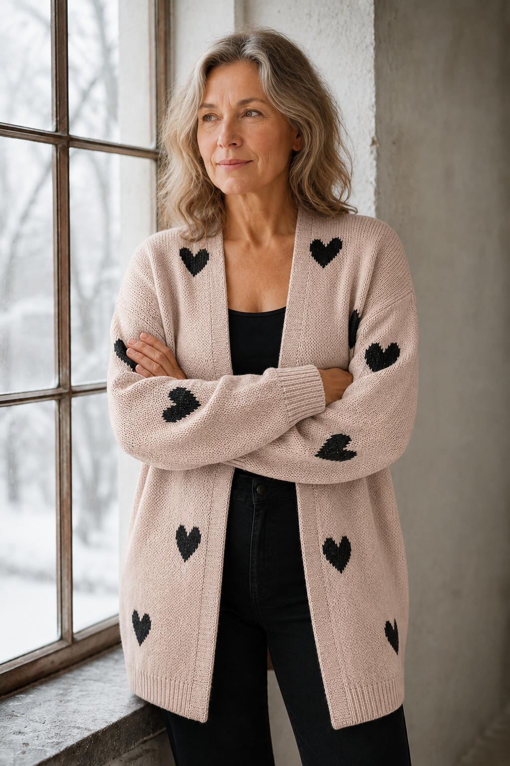 Savannah | Heart Pattern Cardigan - Apricot